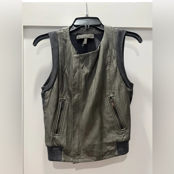 BCBGMaxAzria Jackets & Blazers - BCBG Maxazria Real Leather Moroni Wool Vest Zip Up Gray Fall size S